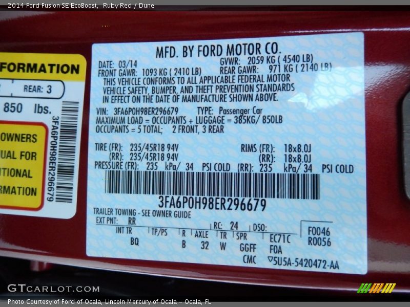 Ruby Red / Dune 2014 Ford Fusion SE EcoBoost