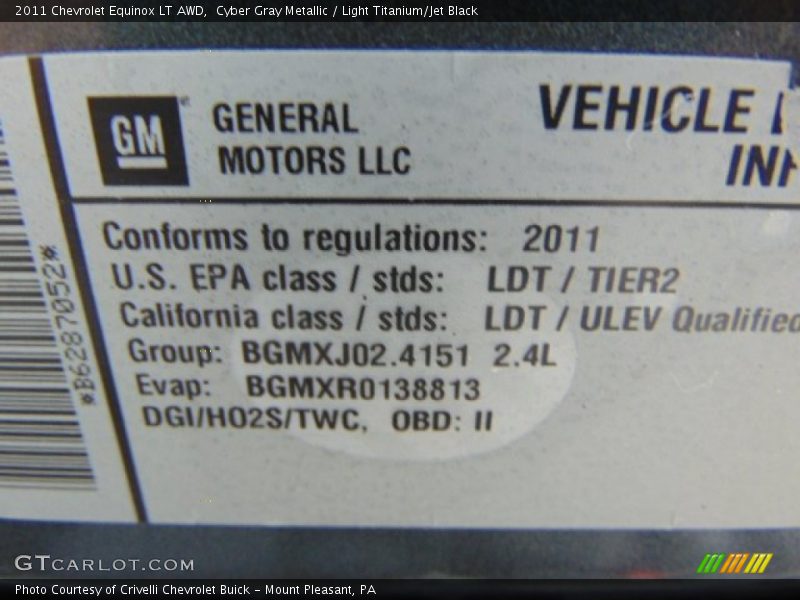 Cyber Gray Metallic / Light Titanium/Jet Black 2011 Chevrolet Equinox LT AWD