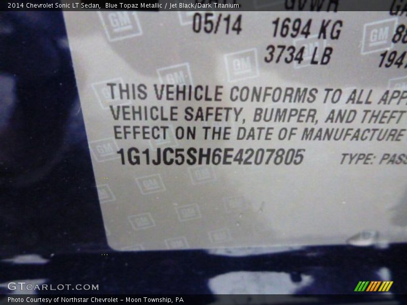 Blue Topaz Metallic / Jet Black/Dark Titanium 2014 Chevrolet Sonic LT Sedan