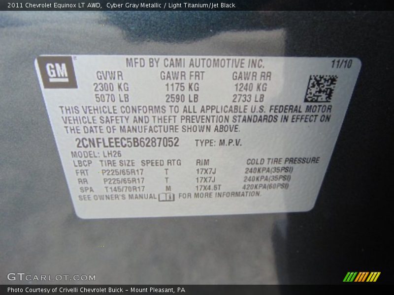 Cyber Gray Metallic / Light Titanium/Jet Black 2011 Chevrolet Equinox LT AWD