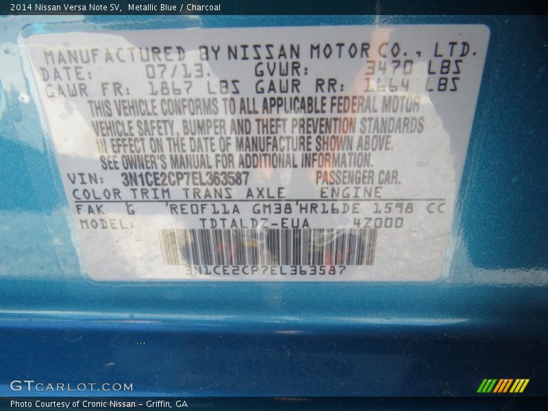 2014 Versa Note SV Metallic Blue Color Code FAK