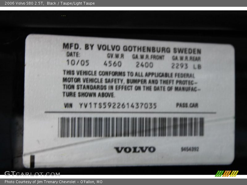 Black / Taupe/Light Taupe 2006 Volvo S80 2.5T