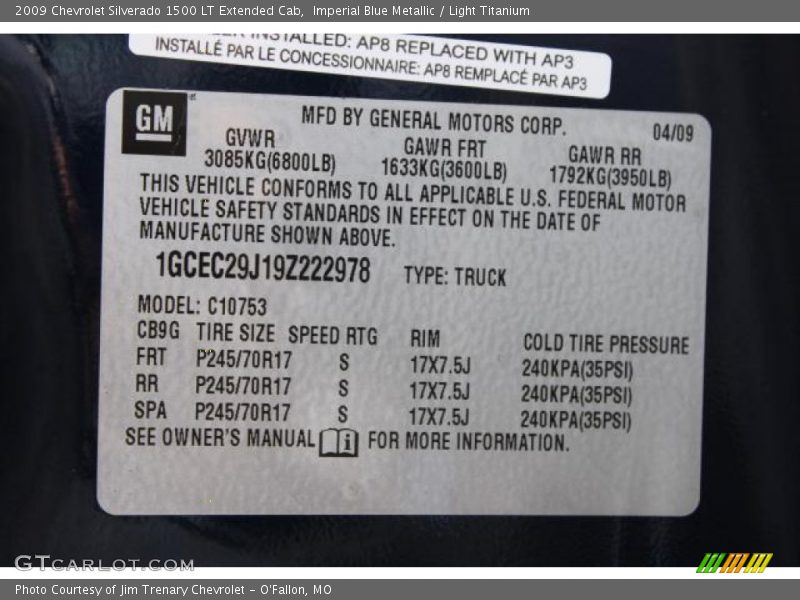 Imperial Blue Metallic / Light Titanium 2009 Chevrolet Silverado 1500 LT Extended Cab