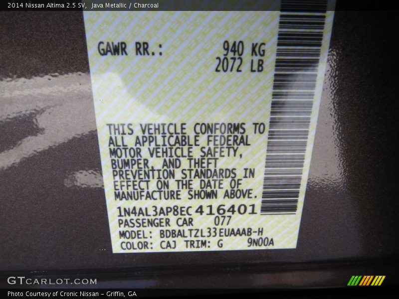 Java Metallic / Charcoal 2014 Nissan Altima 2.5 SV