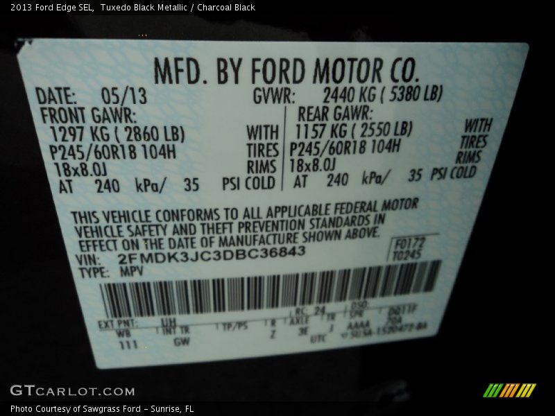 Tuxedo Black Metallic / Charcoal Black 2013 Ford Edge SEL