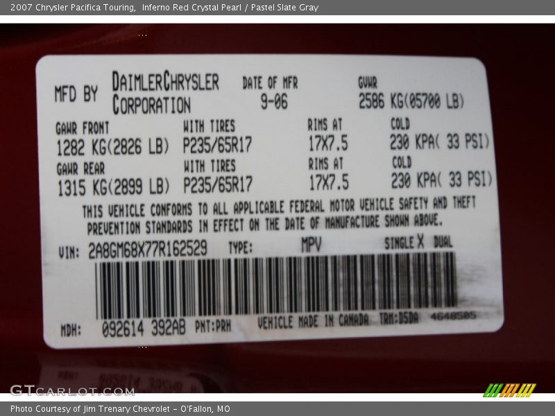 Inferno Red Crystal Pearl / Pastel Slate Gray 2007 Chrysler Pacifica Touring