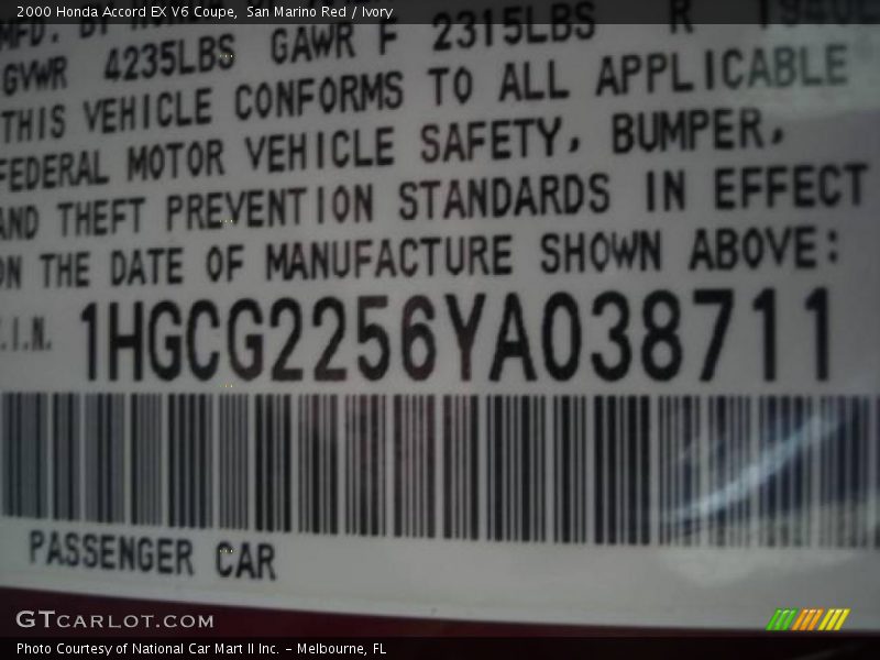 San Marino Red / Ivory 2000 Honda Accord EX V6 Coupe