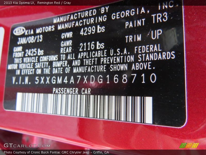 Remington Red / Gray 2013 Kia Optima LX