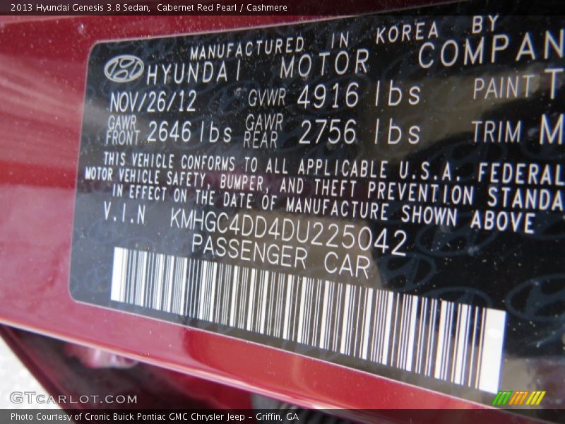 Cabernet Red Pearl / Cashmere 2013 Hyundai Genesis 3.8 Sedan