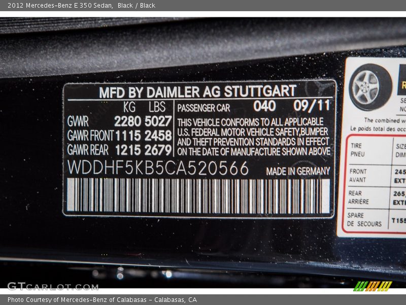 Black / Black 2012 Mercedes-Benz E 350 Sedan