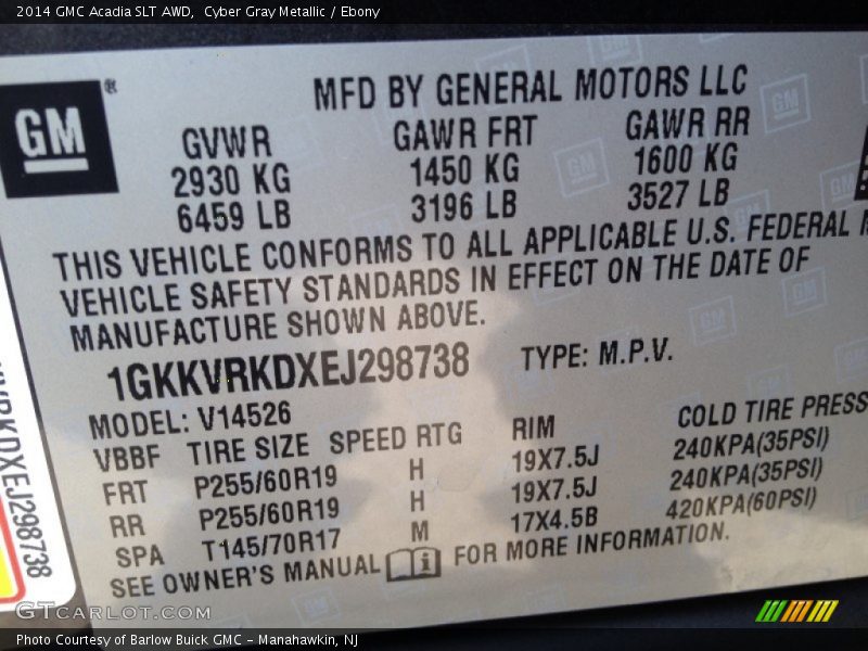 Cyber Gray Metallic / Ebony 2014 GMC Acadia SLT AWD