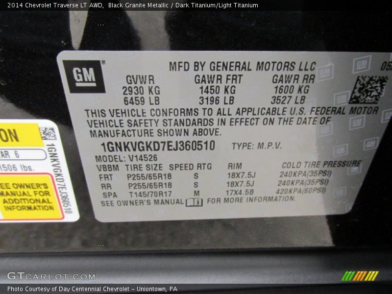 Black Granite Metallic / Dark Titanium/Light Titanium 2014 Chevrolet Traverse LT AWD