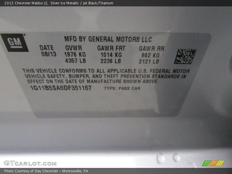 Silver Ice Metallic / Jet Black/Titanium 2013 Chevrolet Malibu LS