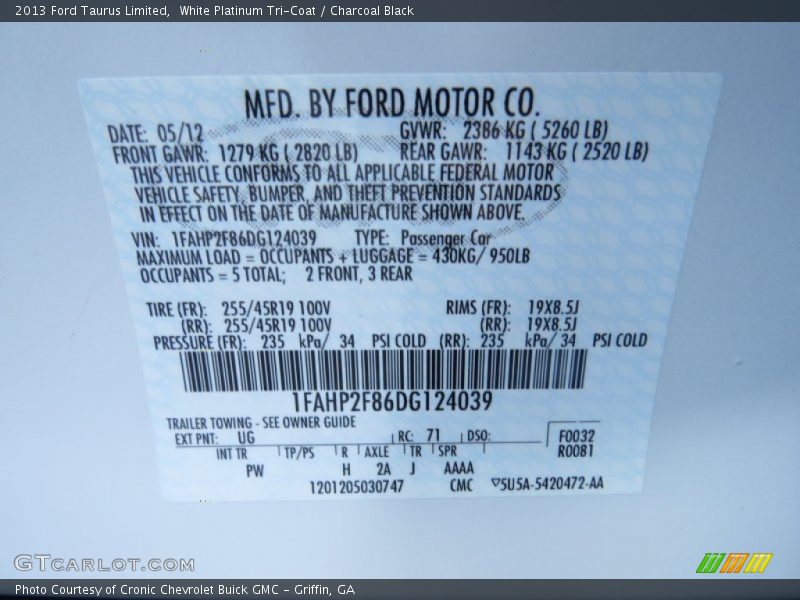White Platinum Tri-Coat / Charcoal Black 2013 Ford Taurus Limited
