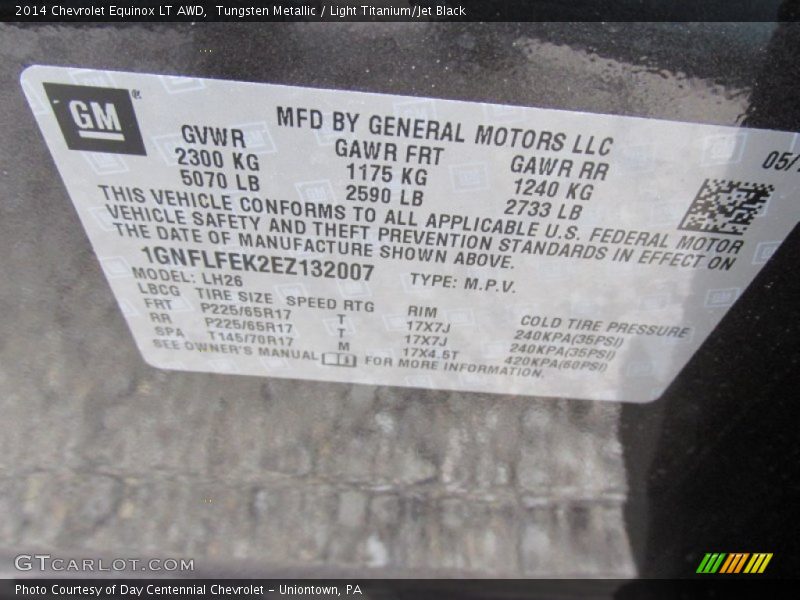 Tungsten Metallic / Light Titanium/Jet Black 2014 Chevrolet Equinox LT AWD