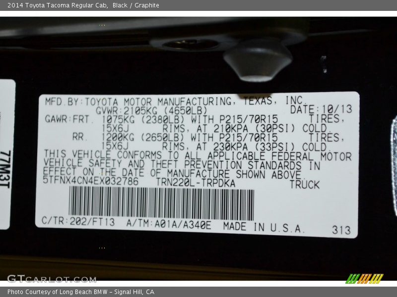 202 - 2014 Toyota Tacoma Regular Cab