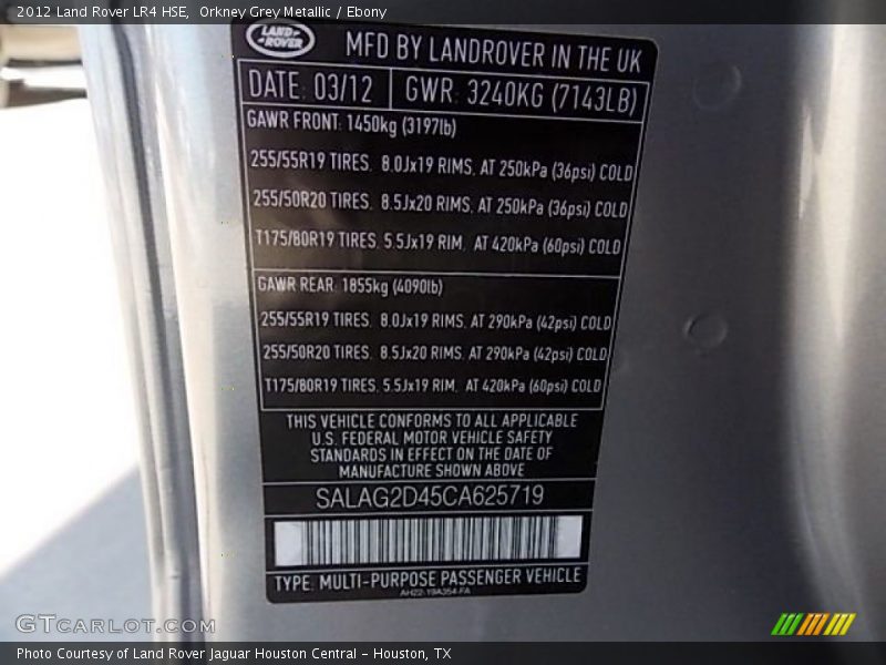 Orkney Grey Metallic / Ebony 2012 Land Rover LR4 HSE