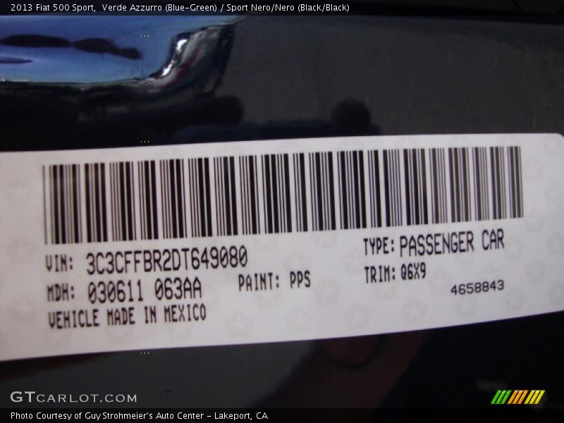 Verde Azzurro (Blue-Green) / Sport Nero/Nero (Black/Black) 2013 Fiat 500 Sport