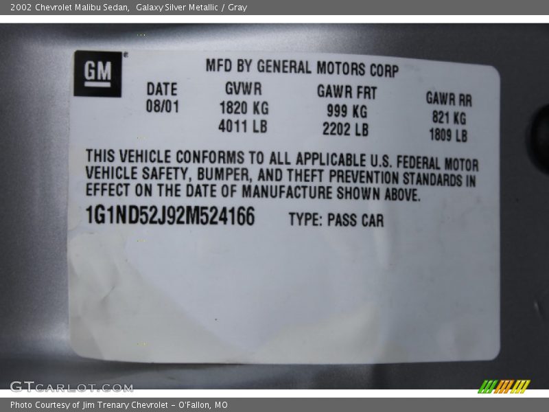 Galaxy Silver Metallic / Gray 2002 Chevrolet Malibu Sedan