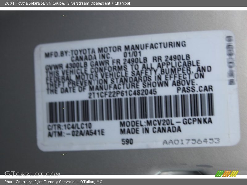 2001 Solara SE V6 Coupe Silverstream Opalescent Color Code 1C4