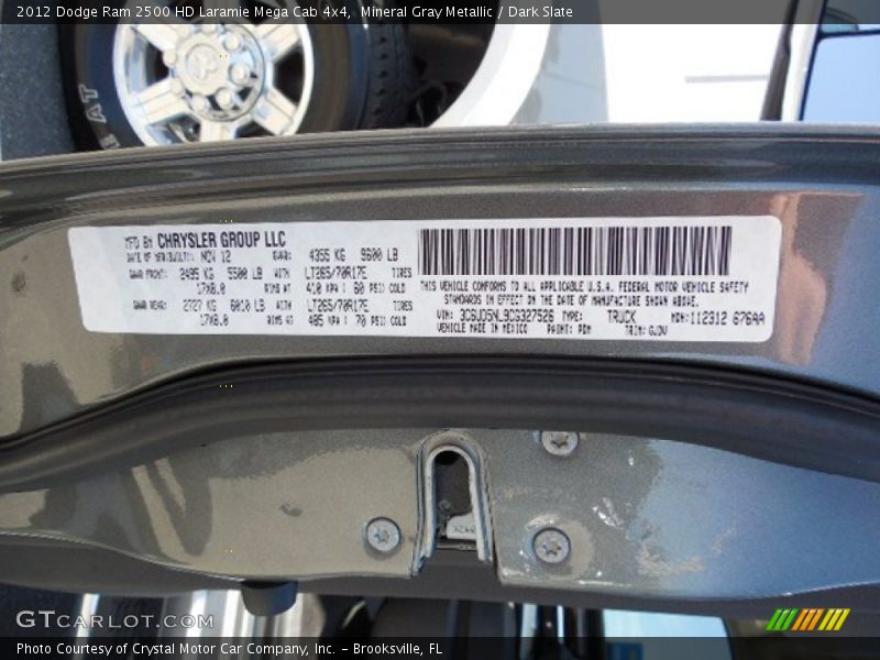 Mineral Gray Metallic / Dark Slate 2012 Dodge Ram 2500 HD Laramie Mega Cab 4x4