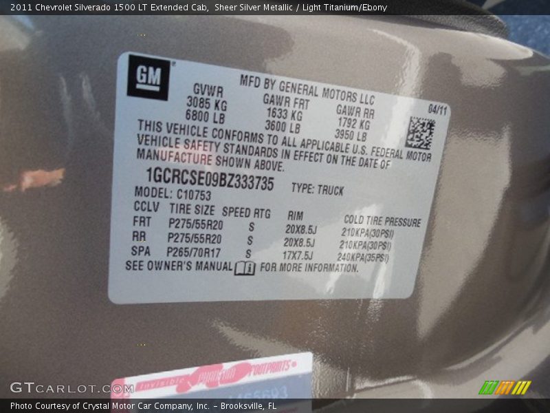 Sheer Silver Metallic / Light Titanium/Ebony 2011 Chevrolet Silverado 1500 LT Extended Cab