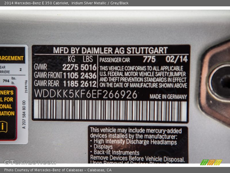 Iridium Silver Metallic / Grey/Black 2014 Mercedes-Benz E 350 Cabriolet
