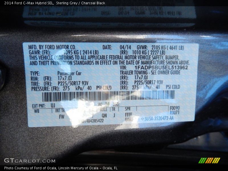 Sterling Grey / Charcoal Black 2014 Ford C-Max Hybrid SEL