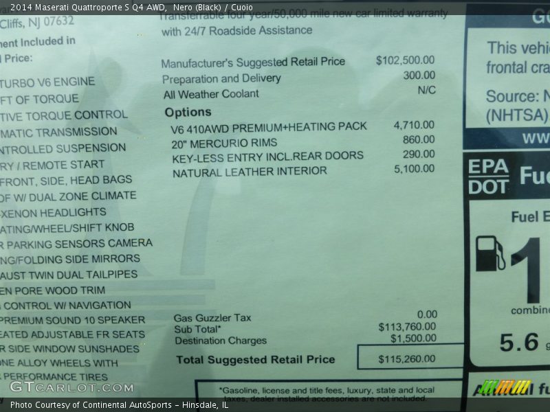  2014 Quattroporte S Q4 AWD Window Sticker