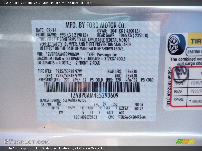 Ingot Silver / Charcoal Black 2014 Ford Mustang V6 Coupe