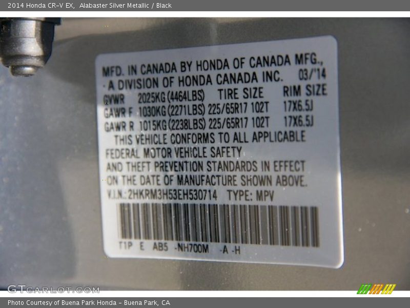 Alabaster Silver Metallic / Black 2014 Honda CR-V EX