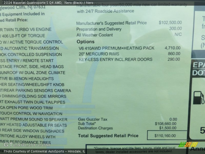  2014 Quattroporte S Q4 AWD Window Sticker