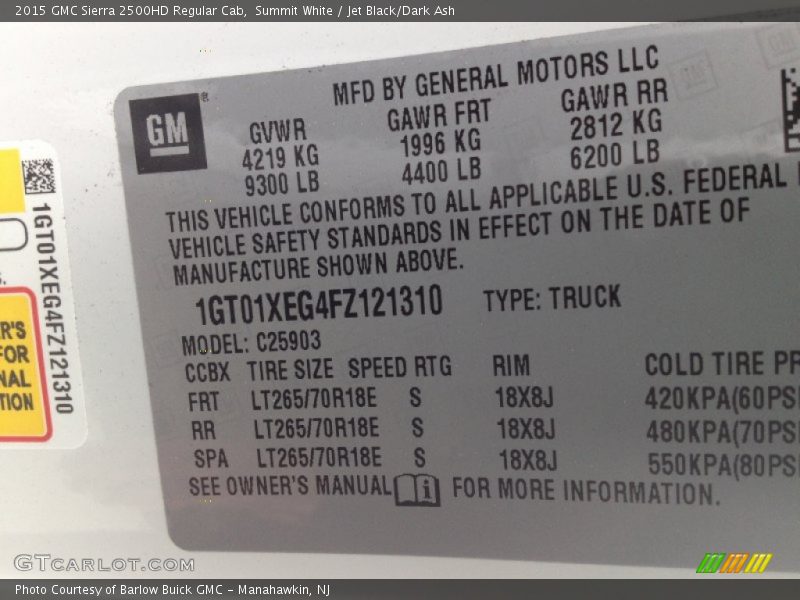 Summit White / Jet Black/Dark Ash 2015 GMC Sierra 2500HD Regular Cab