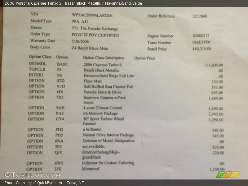 Basalt Black Metallic / Havanna/Sand Beige 2006 Porsche Cayenne Turbo S