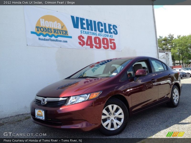 Crimson Pearl / Beige 2012 Honda Civic LX Sedan