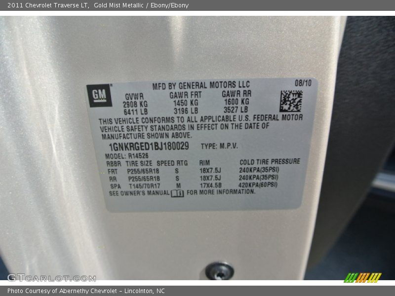 Gold Mist Metallic / Ebony/Ebony 2011 Chevrolet Traverse LT