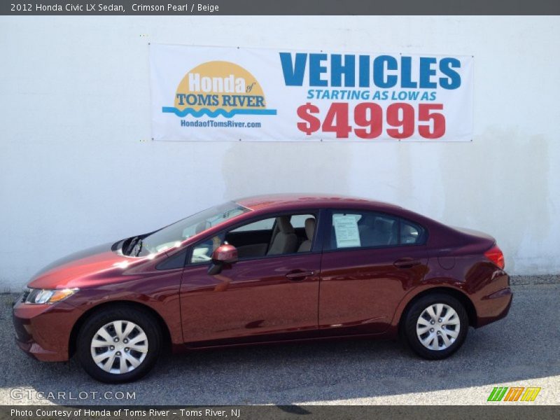 Crimson Pearl / Beige 2012 Honda Civic LX Sedan