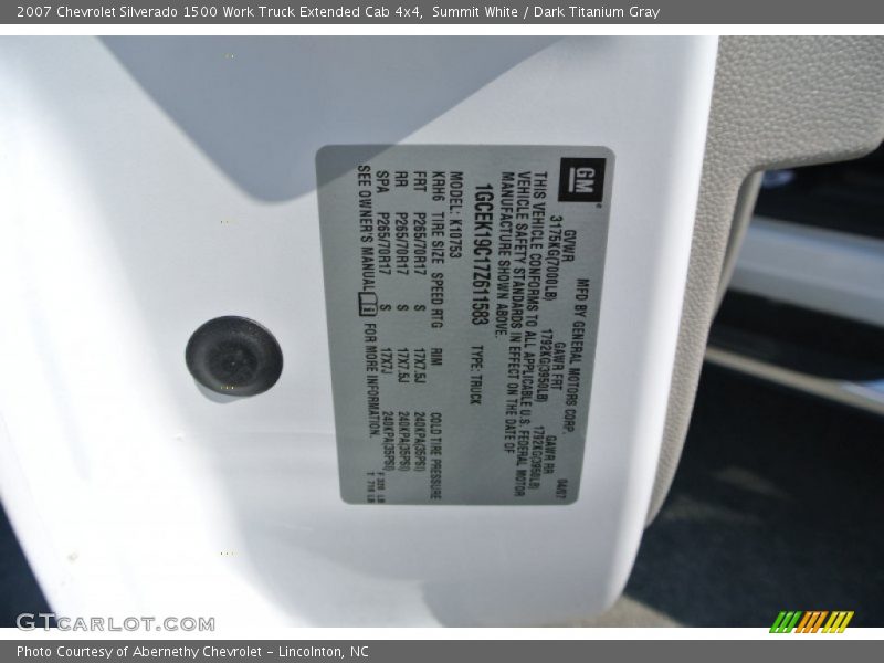 Summit White / Dark Titanium Gray 2007 Chevrolet Silverado 1500 Work Truck Extended Cab 4x4