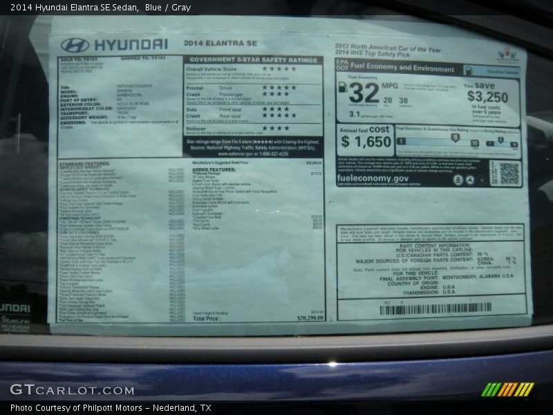 Blue / Gray 2014 Hyundai Elantra SE Sedan
