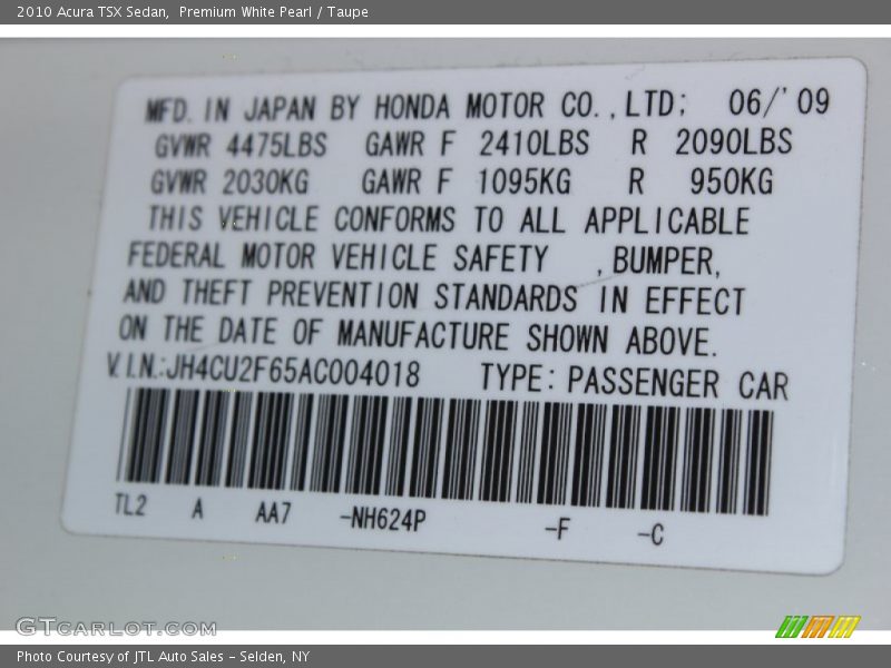 Premium White Pearl / Taupe 2010 Acura TSX Sedan