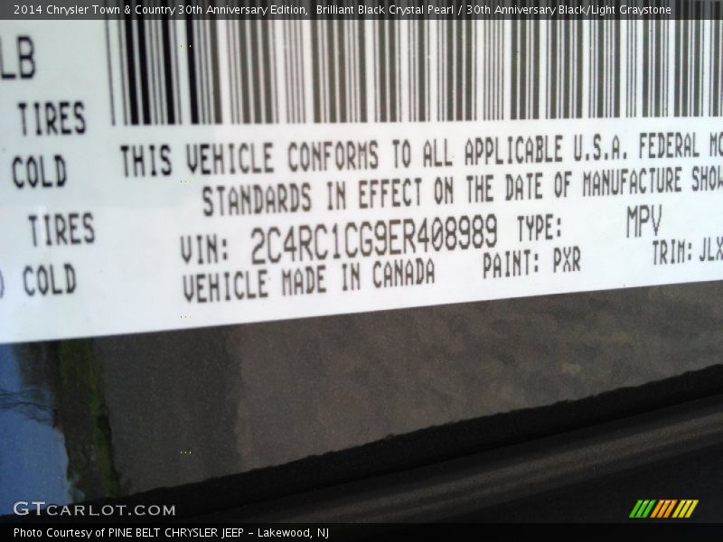 Brilliant Black Crystal Pearl / 30th Anniversary Black/Light Graystone 2014 Chrysler Town & Country 30th Anniversary Edition