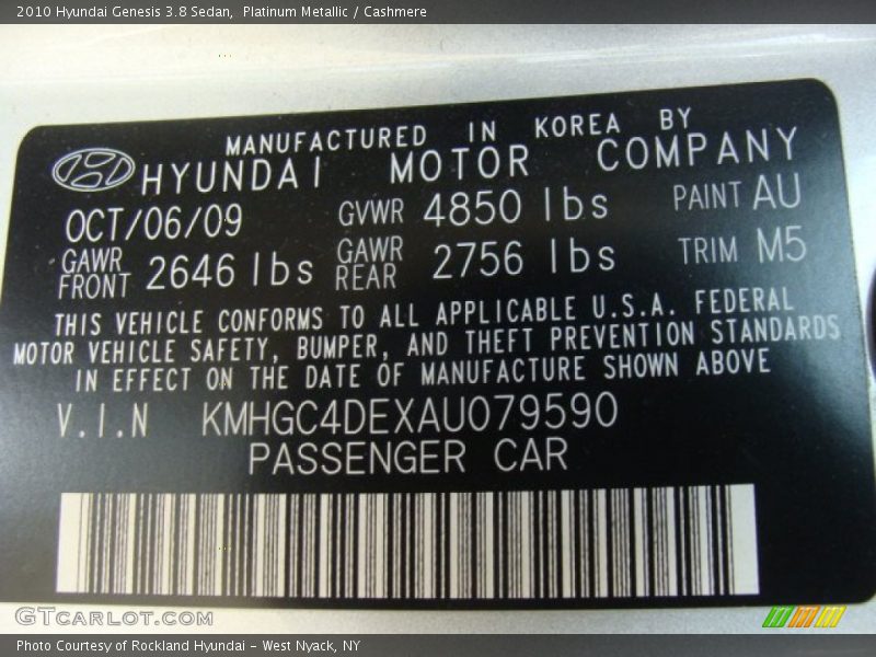 Platinum Metallic / Cashmere 2010 Hyundai Genesis 3.8 Sedan