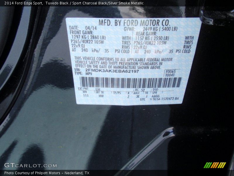 Tuxedo Black / Sport Charcoal Black/Silver Smoke Metallic 2014 Ford Edge Sport