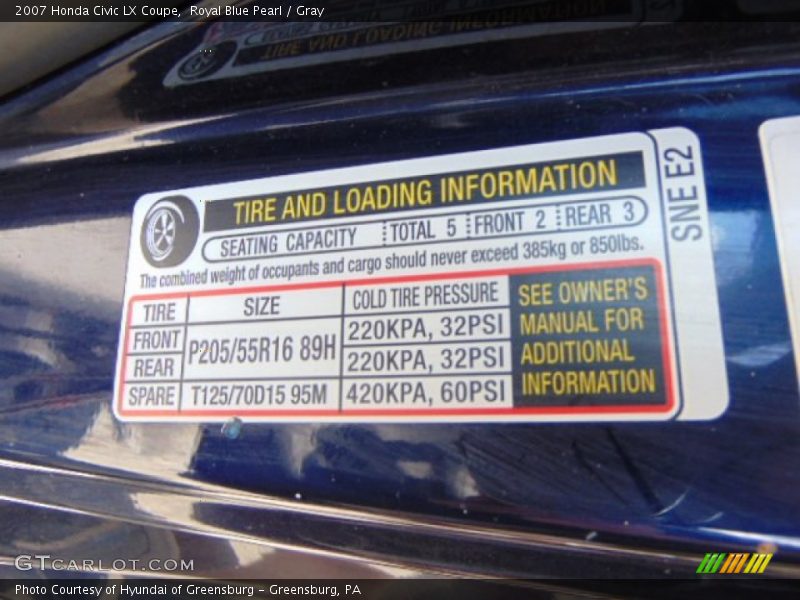 Royal Blue Pearl / Gray 2007 Honda Civic LX Coupe