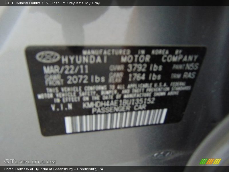 Titanium Gray Metallic / Gray 2011 Hyundai Elantra GLS