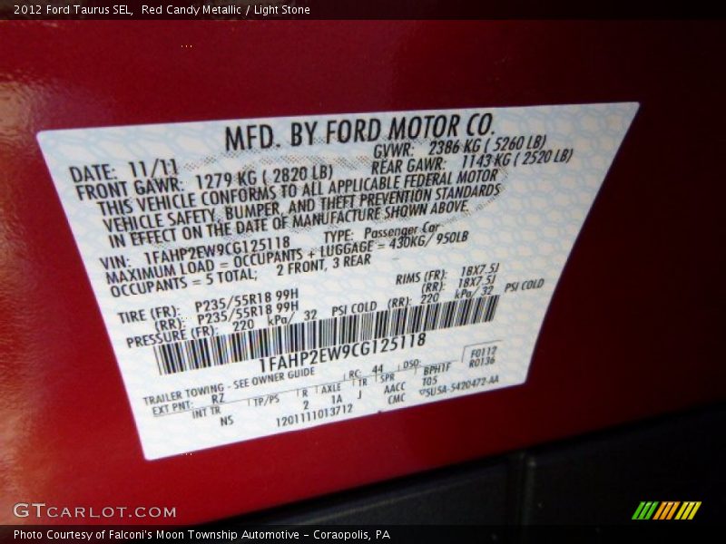Red Candy Metallic / Light Stone 2012 Ford Taurus SEL