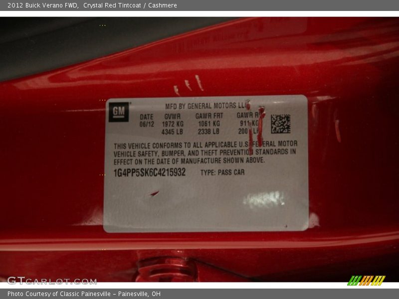 Crystal Red Tintcoat / Cashmere 2012 Buick Verano FWD