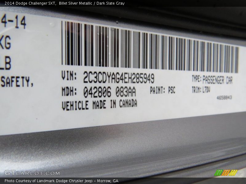 Billet Silver Metallic / Dark Slate Gray 2014 Dodge Challenger SXT
