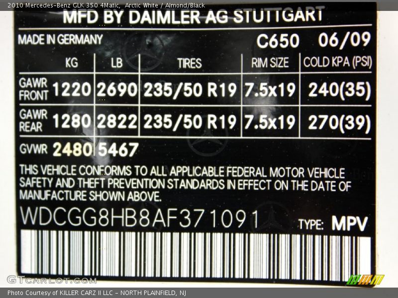 Arctic White / Almond/Black 2010 Mercedes-Benz GLK 350 4Matic