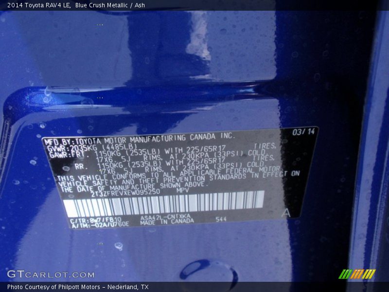 Blue Crush Metallic / Ash 2014 Toyota RAV4 LE
